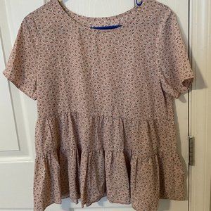 SHEIN Short Sleeve Pink Flower Blouse